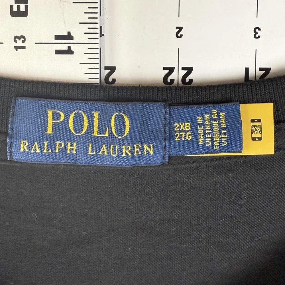 Polo Ralph Lauren Spell Out Vintage Logo Shirt Cotton Top Black Orange Mens 2XB‎